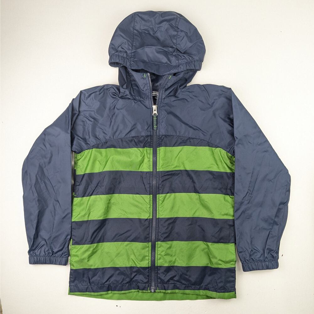 Lands' End Green/Navy Striped Windbreaker/Shell/Rain Jacket
